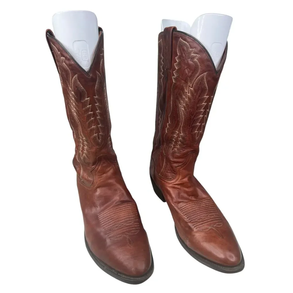 Vintage Dan Post Men’s Brown Leather Western Cowboy Boot Size US 9.5 EW